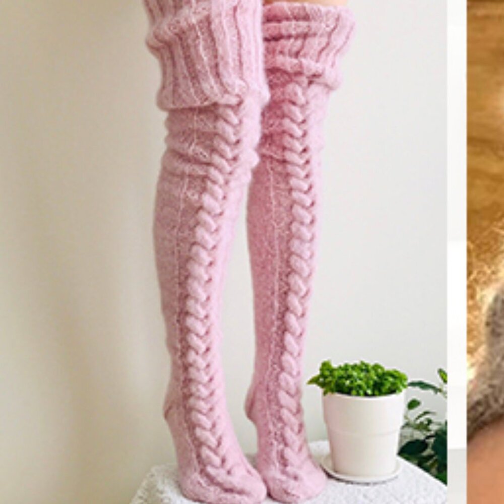 Long Thick Wool Cable Thigh High Socks Over Knee